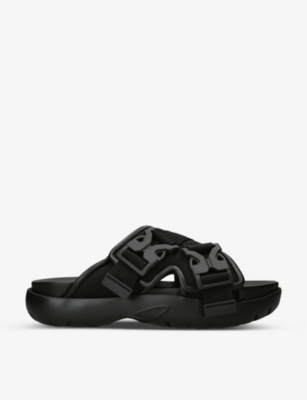 Bottega Veneta Luxurious Leather And Raffia Slides For Effortless Sophistication In Black