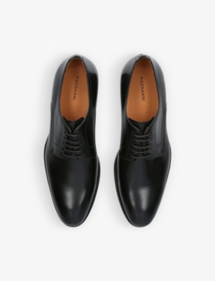 Shop Magnanni Men's Black Branded Tonal-stitching Leather Derby Shoes