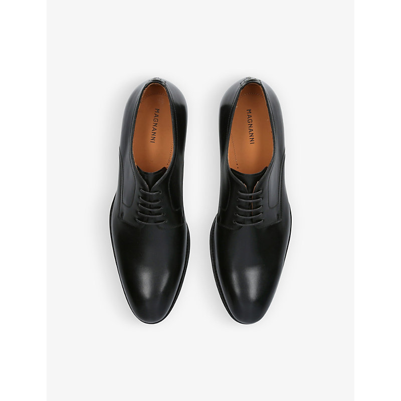 Shop Magnanni Mens Black Branded Tonal-stitching Leather Derby Shoes