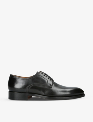 Shop Magnanni Men's Black Branded Tonal-stitching Leather Derby Shoes