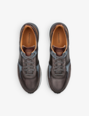 MAGNANNI: XL Grafton leather and suede low-top trainers