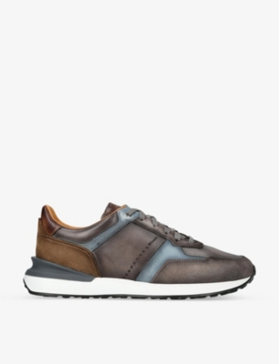 Magnanni Xl Grafton Leather And Suede Low-top Trainers In Grey/other
