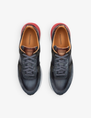 Shop Magnanni Xl Grafton Leather And Suede Low-top Trainers In Blue Other
