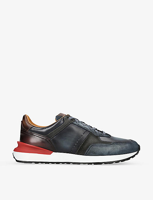 MAGNANNI: XL Grafton leather and suede low-top trainers