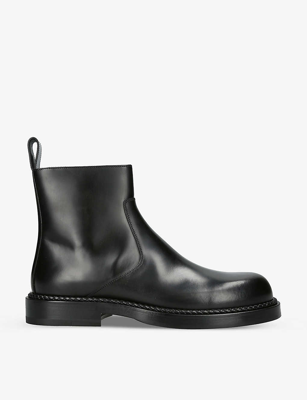 Shop Bottega Veneta Men's Black Strut Leather Ankle Boots