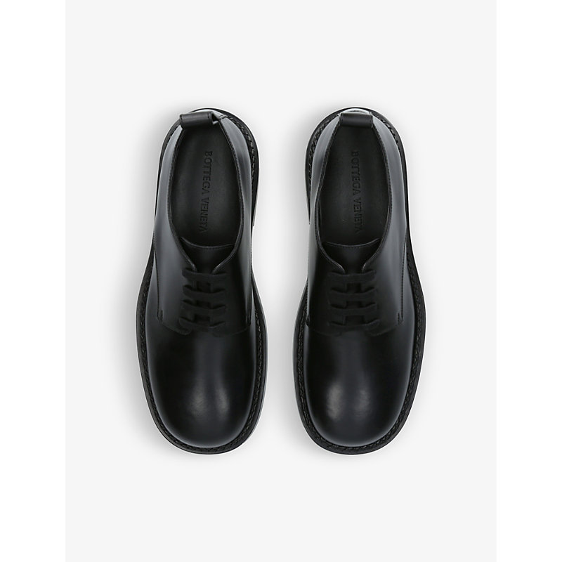Shop Bottega Veneta Men's Black Strut Braided-trim Leather Derby Shoes