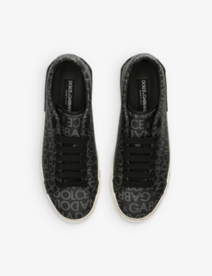 Shop Dolce & Gabbana Mens Blk/grey Vintage Repeat Branded Cotton-canvas Low-top Trainers In Black