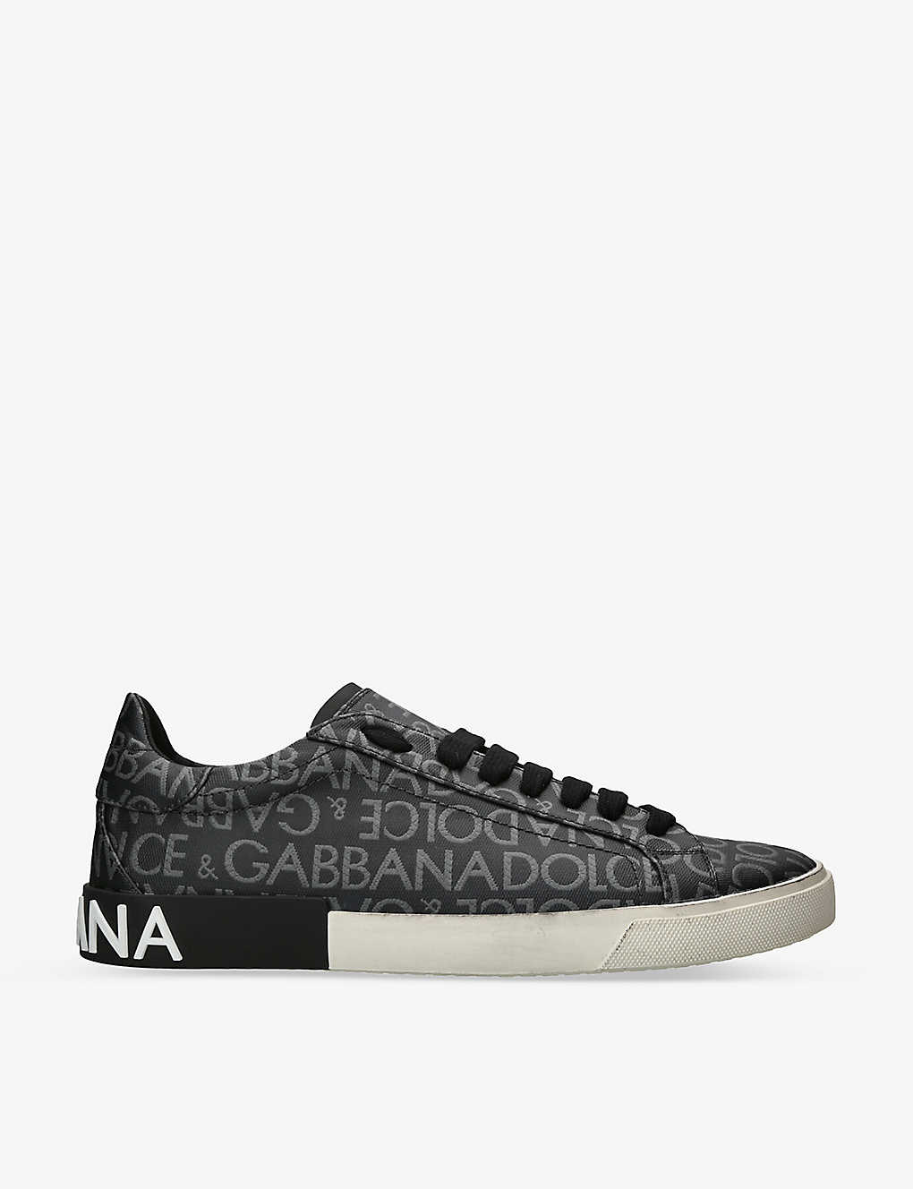 Dolce & Gabbana Vintage Repeat Branded Cotton-canvas Low-top Trainers In Black