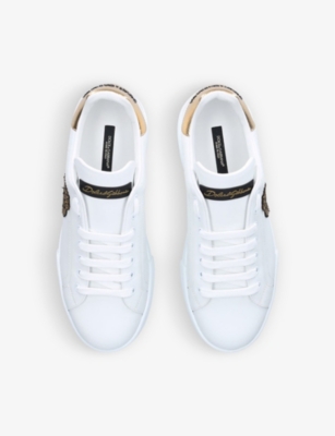 Shop Dolce & Gabbana Mens White Portofino Logo-embellished Leather Low-top Trainers