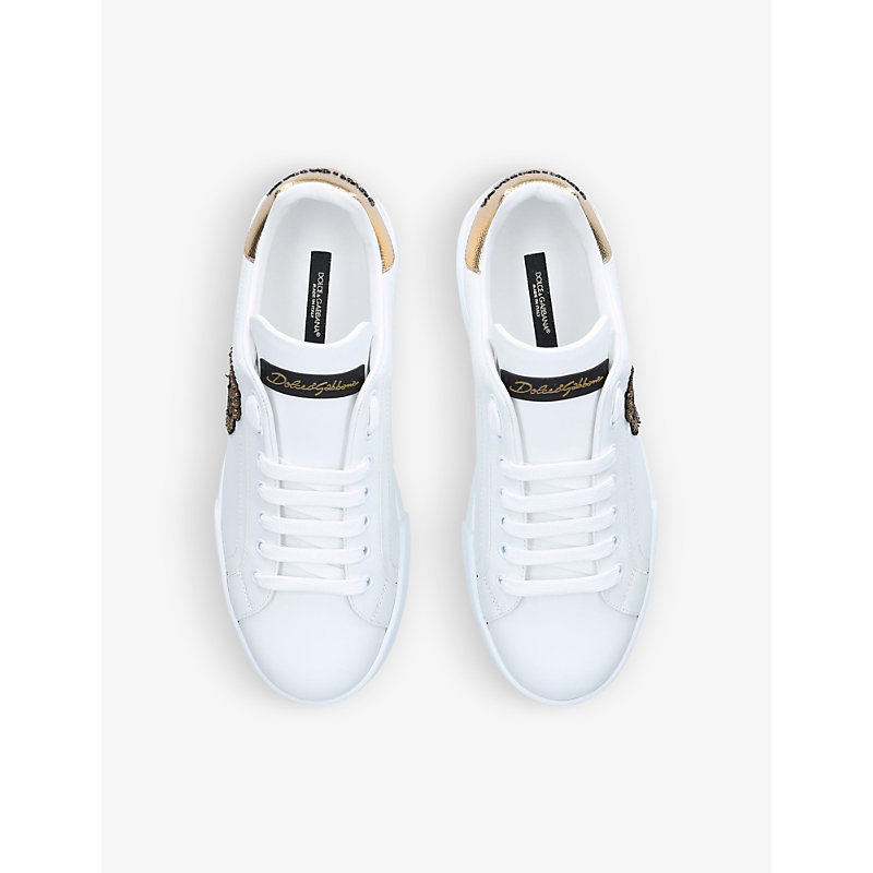 Shop Dolce & Gabbana Portofino Logo-embellished Leather Low-top Trainers In White