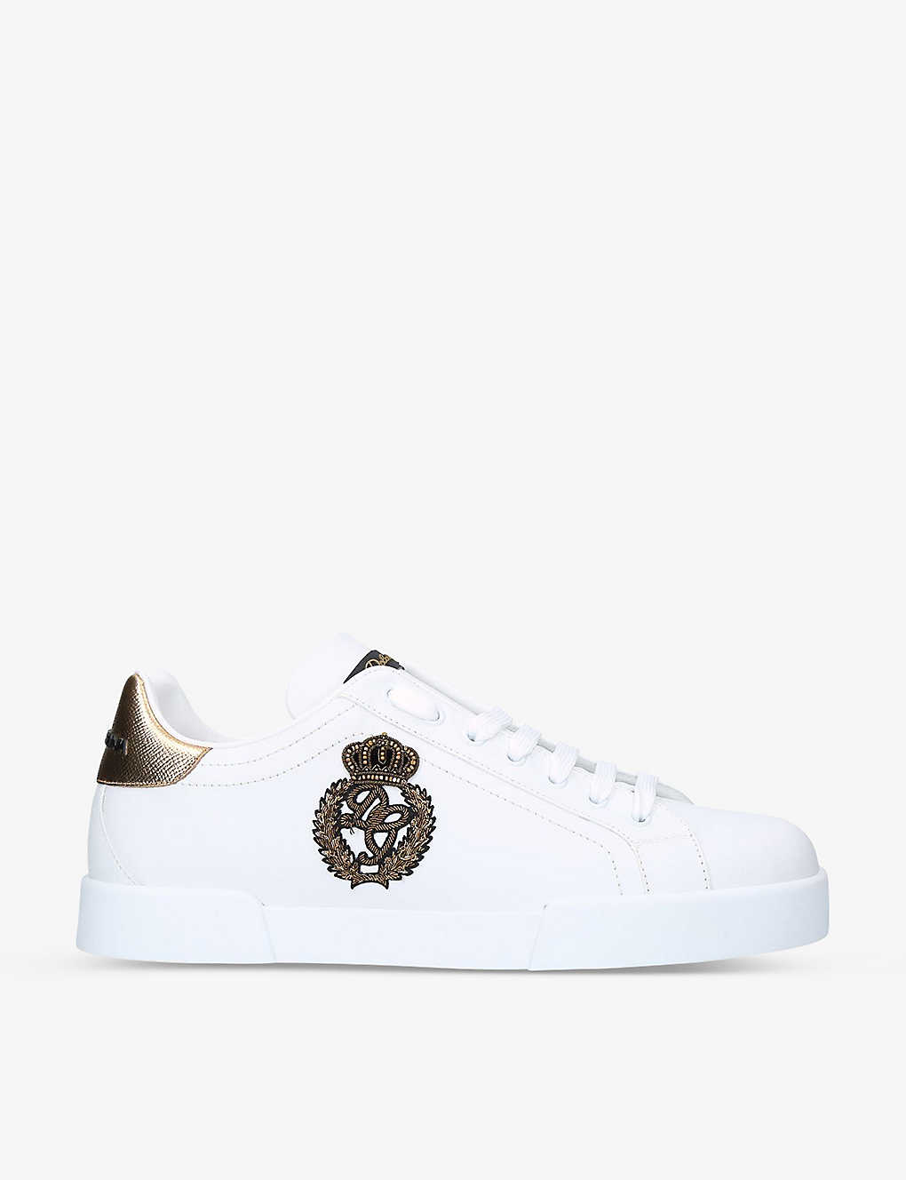 Shop Dolce & Gabbana Mens White Portofino Logo-embellished Leather Low-top Trainers