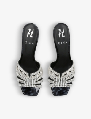 Shop Gina Womens Black Utah Embellished Leather Heeled Sandals