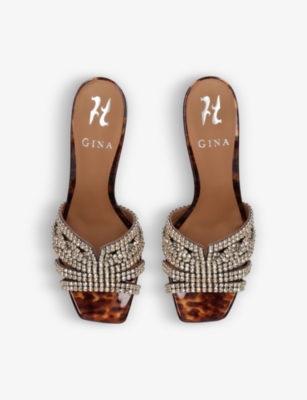 Shop Gina Utah Embellished Leather Heeled Sandals In Brown