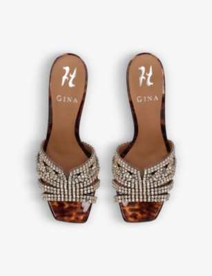 Gina Womens Brown Utah Embellished Leather Heeled Sandals In Brown