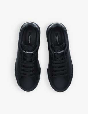 Shop Dolce & Gabbana Men's Black Portofino Leather Low-top Trainers