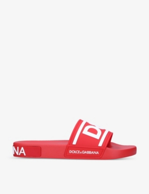 Shop Dolce & Gabbana Men's Red Logo-embellished Moulded Sliders