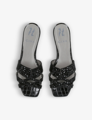 Shop Gina Women's Black Beaux Crystal-embellished Leather Sandals