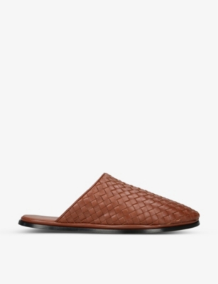 Bottega Veneta Men's Sunday Open-back Intrecciato Leather Slippers In Brown Sugar