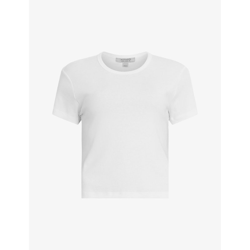 Shop Allsaints Womens Optic White Stevie Slim-fit Organic-cotton T-shirt