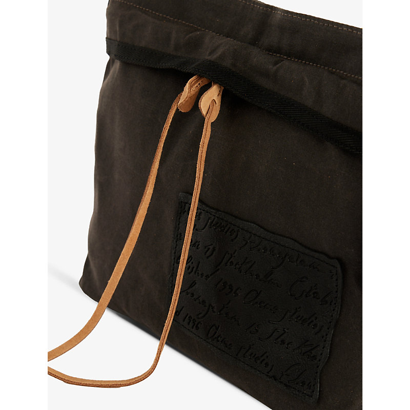 Shop Acne Studios Grey Black Contrast-patch Cotton Cross-body Bag