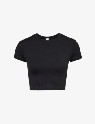 Alo Yoga Alosoft Finesse Round-neck Stretch-woven T-shirt In Black