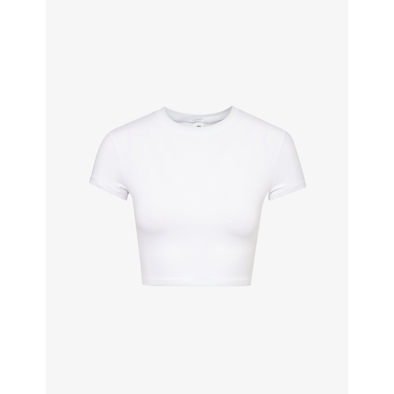 Shop Alo Yoga Women's White Alosoft Finesse Round-neck Stretch-woven T-shirt