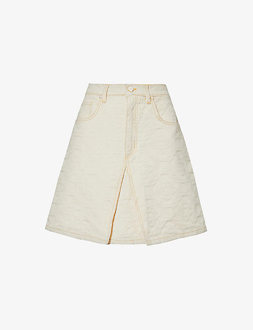 CASABLANCA: Monogram-pattern contrast-stitch denim mini skirt