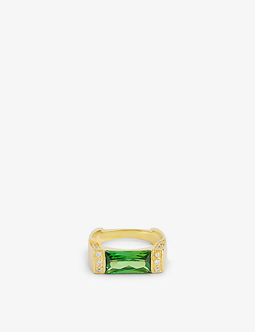 THE M JEWELERS: 14ct yellow-gold plated vermeil 925 sterling-silver and emerald ring