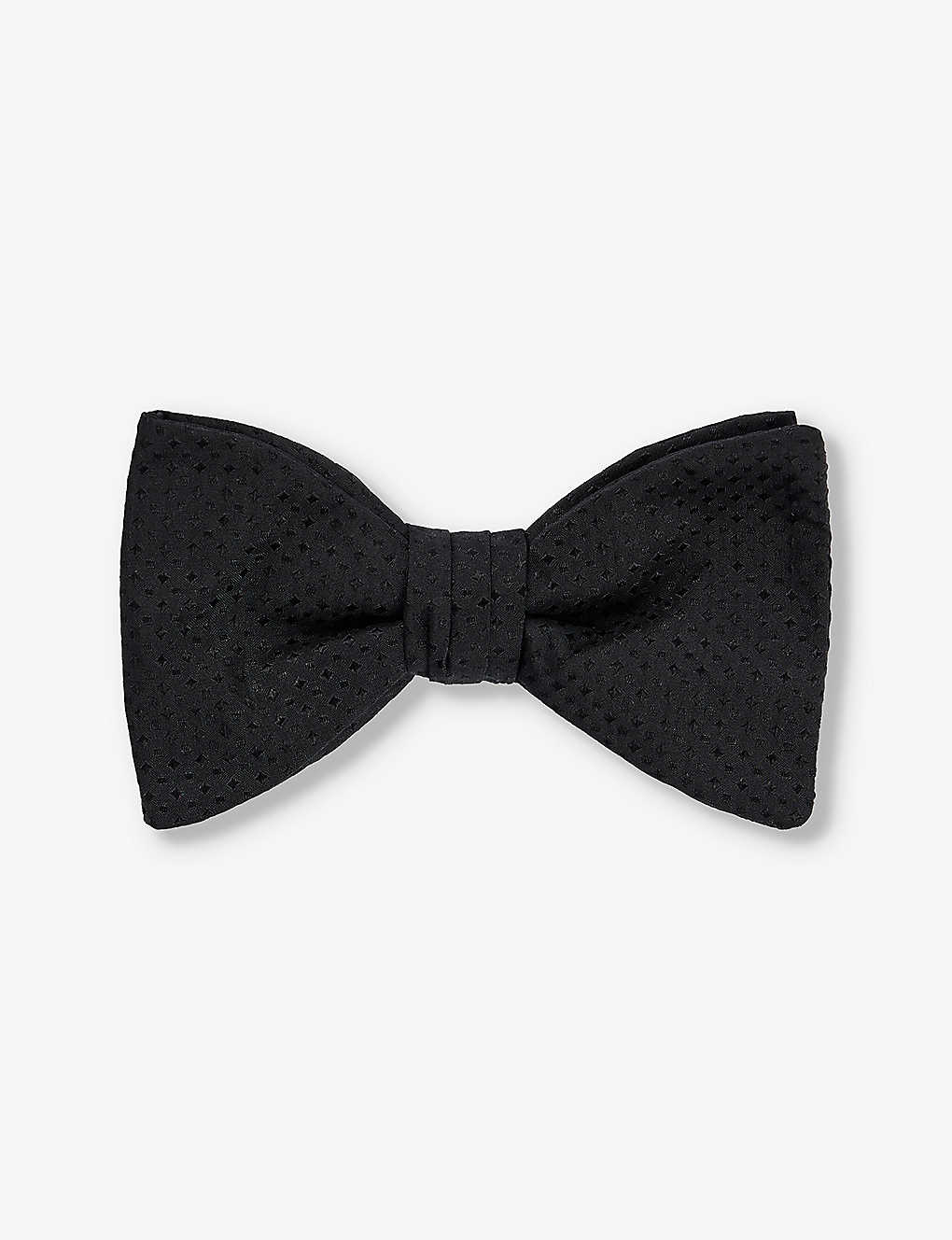 Hugo Mens Black Spotted Silk-jacquard Bow Tie