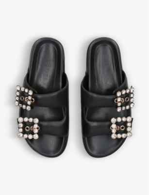Shop Carvela Women's Black Opulent Crystal-embellished Buckled Leather Sandals