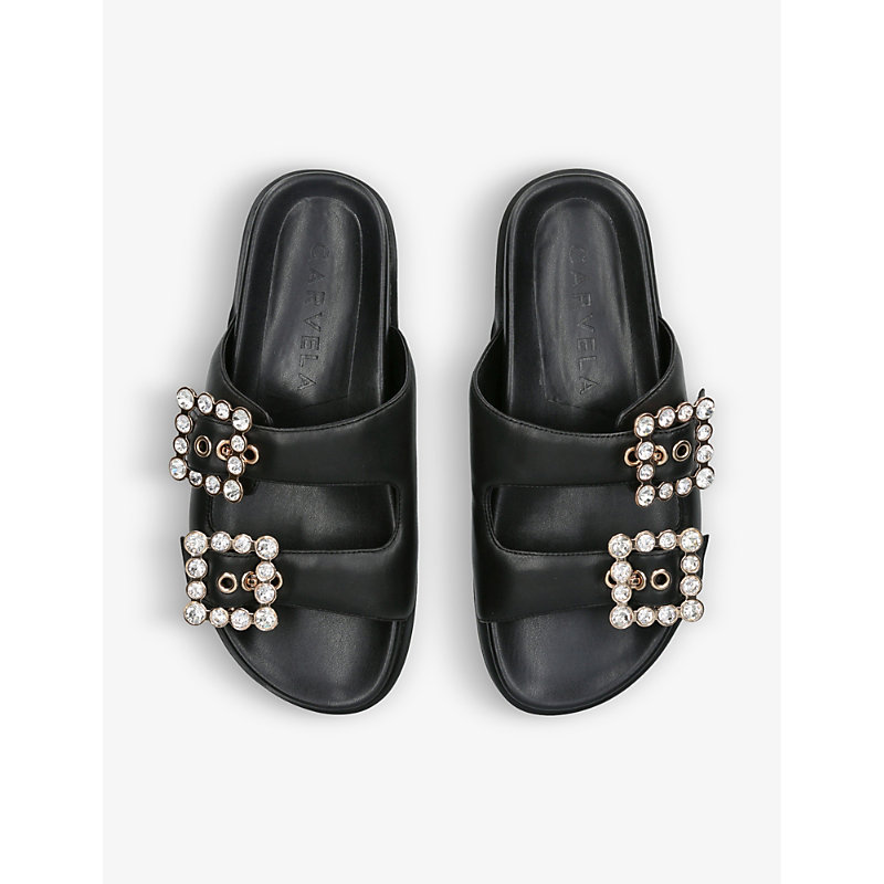 Shop Carvela Women's Black Opulent Crystal-embellished Buckled Leather Sandals