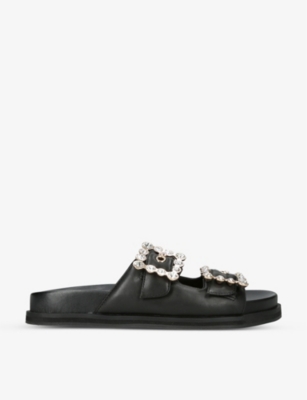 Carvela Womens Black Opulent Crystal-embellished Buckled Leather Sandals