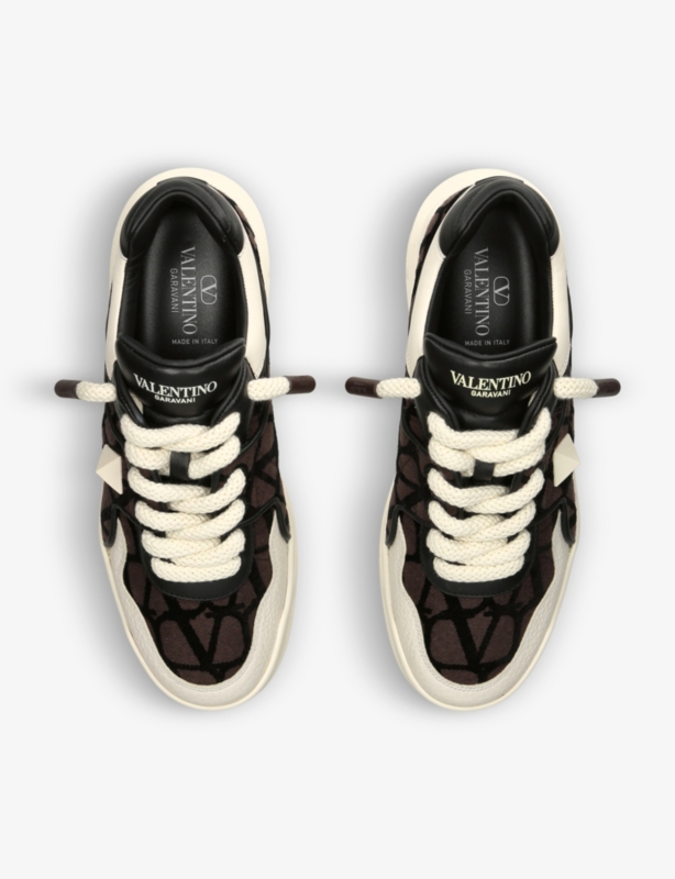 One Stud brand-embossed leather and canvas low-top trainers