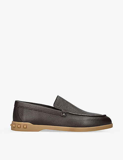 VALENTINO GARAVANI: Stud contrasting-sole grained-leather loafers
