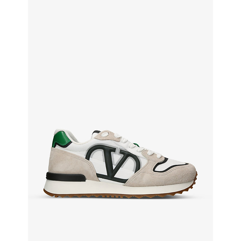 Shop Valentino Garavani Men's White/comb Vlogo Pace Leather And Fabric Low-top Trainers