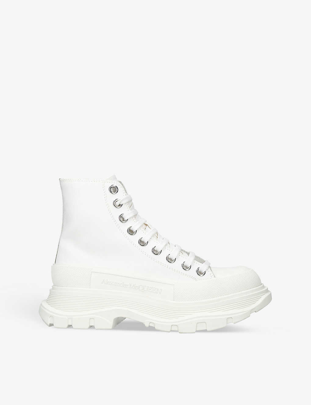 Shop Alexander Mcqueen Women's Winter Wht Tread Slick Canvas Ankle Boots In White