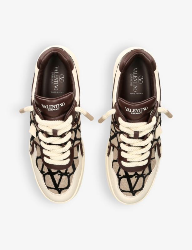 One Stud Branded Leather and Canvas Low-Top Trainers