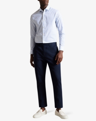 Shop Ted Baker Men's Pl-blue Furbo Micro Leaf-print Regular-fit Cotton Shirt