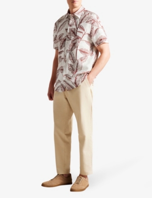 Shop Ted Baker Men's Dk-orange Tagus Short-sleeve Regular-fit Linen Shirt