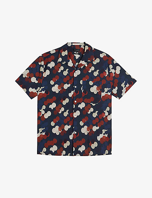 TED BAKER: Goyt spot-print short-sleeve stretch-cotton shirt