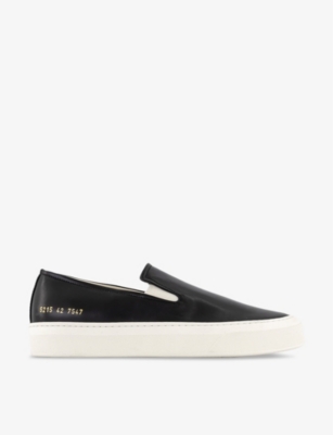 Shop Common Projects Mens Black White Number-print Leather Slip-on Trainers