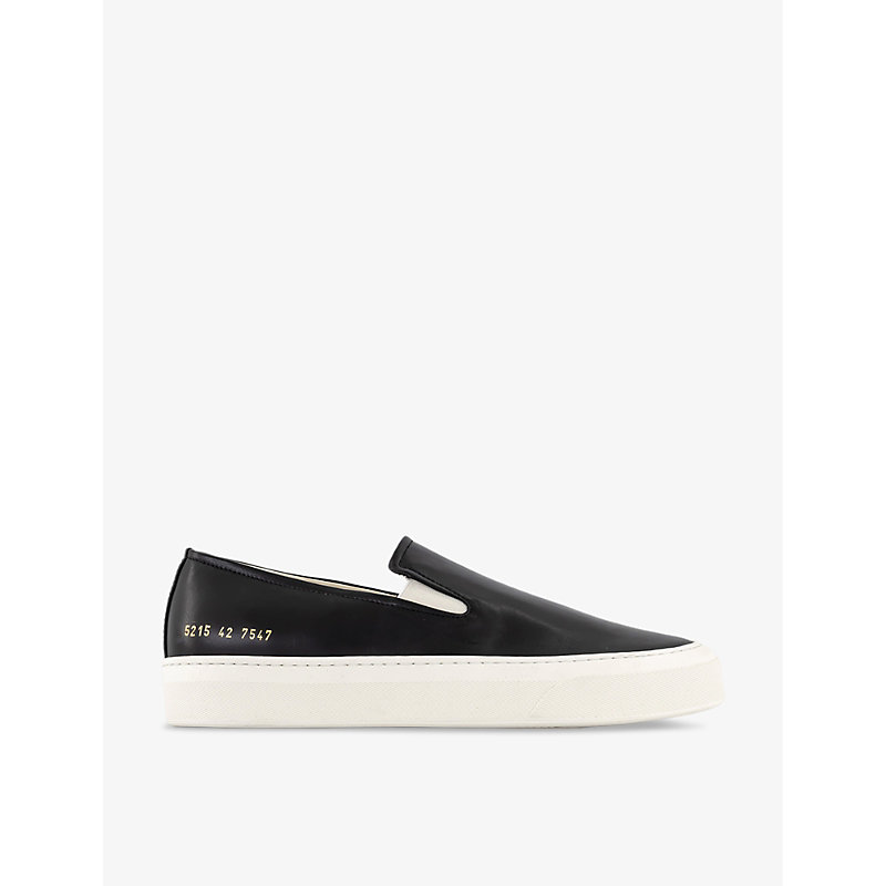 Shop Common Projects Number-print Leather Slip-on Trainers In Black White
