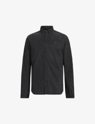 Shop Allsaints Men's Jet Black Lorella Logo-embroidered Cotton Shirt