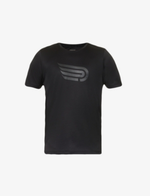Pressio Mens Black Perform Moisture-wicking Recycled-polyester T-shirt