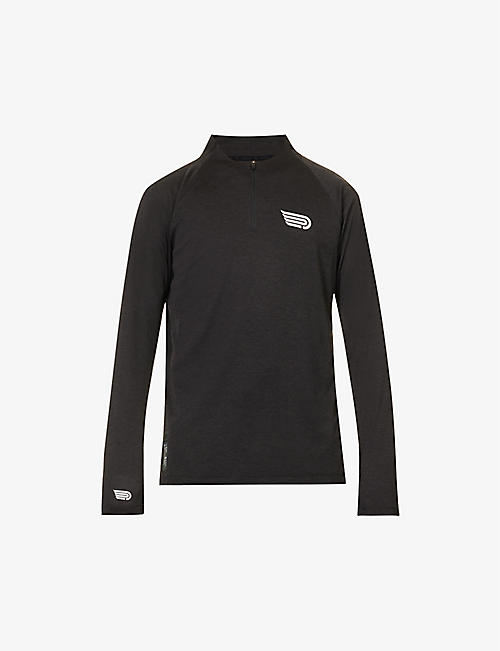 PRESSIO: Core brand-print quarter-zip fitted recycled-polyester top