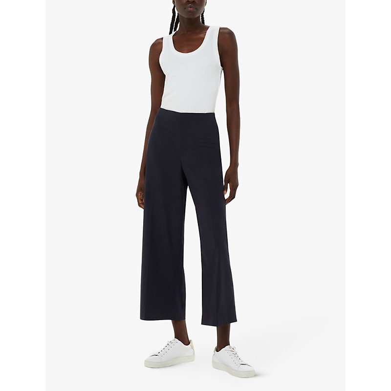 Shop Whistles Women's Navy Katie Straight-leg Mid-rise Stretch-woven Trousers