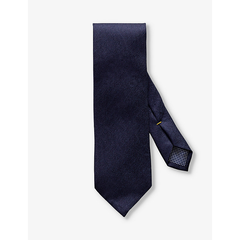 Eton Mens Navy Blue Textured Weave Silk And Linen-blend Tie