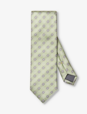 Eton Mens Mid Green Patterned Silk Tie