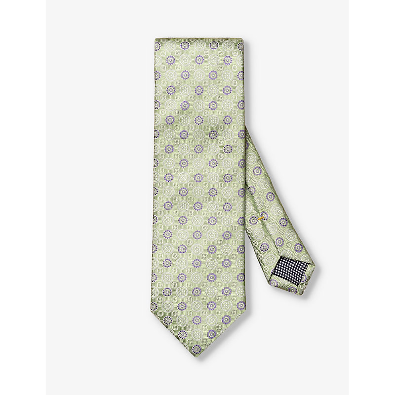 Eton Mens Mid Green Patterned Silk Tie
