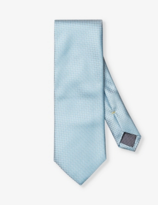 Eton Mens Mid Blue Patterned Silk Tie